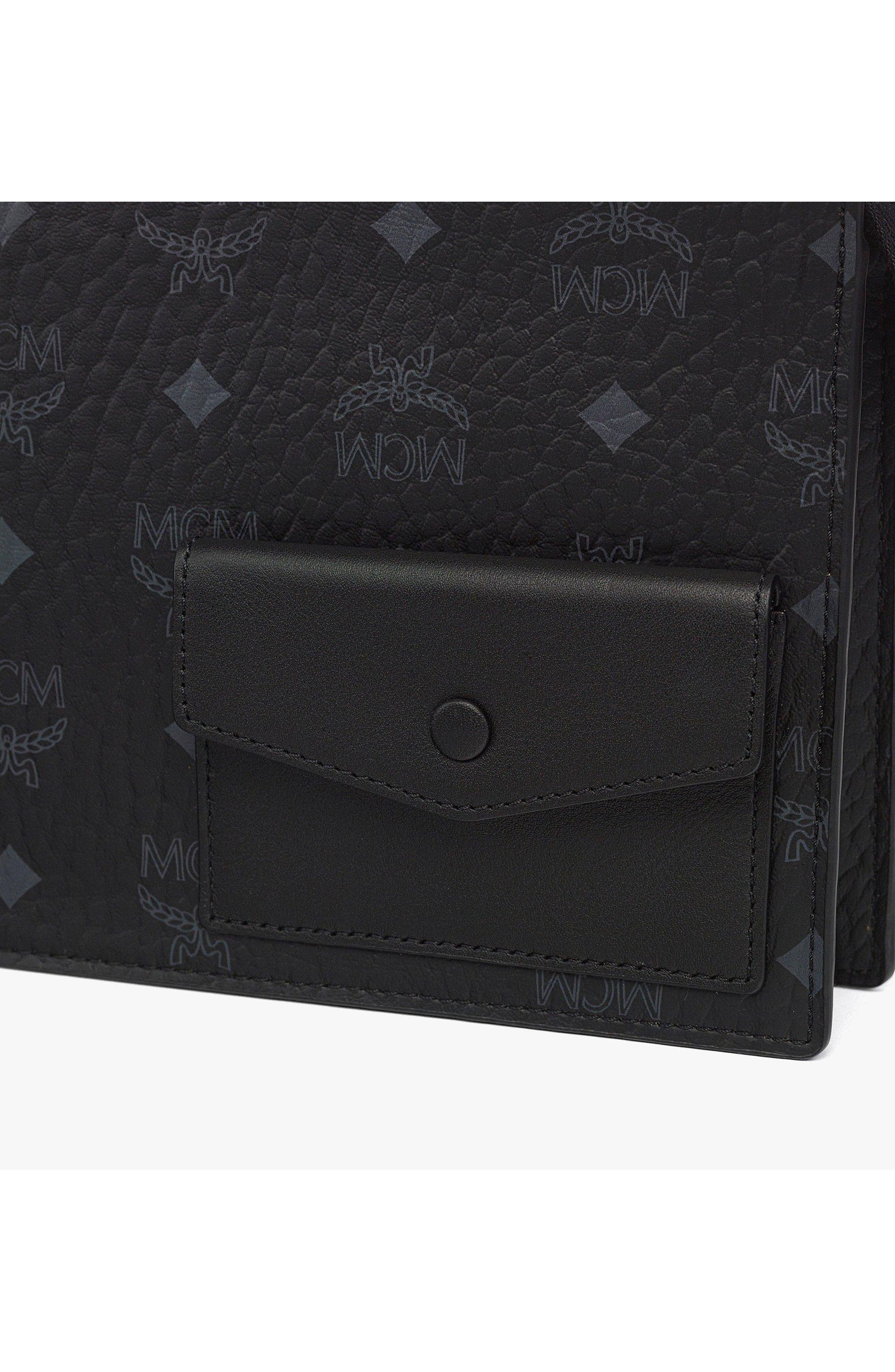 MCM Aren Standing Crossbody Pouch in Visetos, Alternate, color, Black