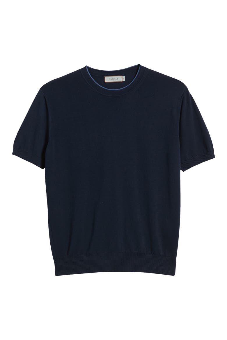 Short Sleeve Cotton Crewneck Sweater, Alternate, color, NAVY