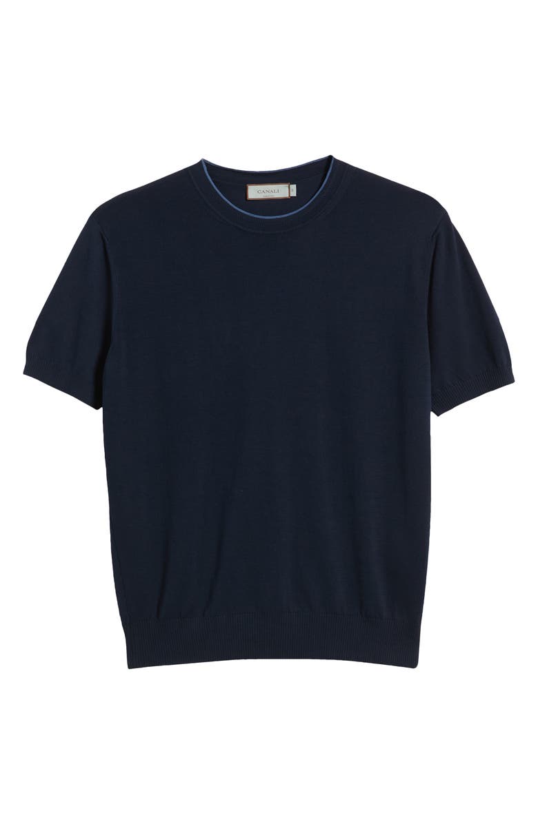Canali Short Sleeve Cotton Crewneck Sweater, Alternate, color, Navy