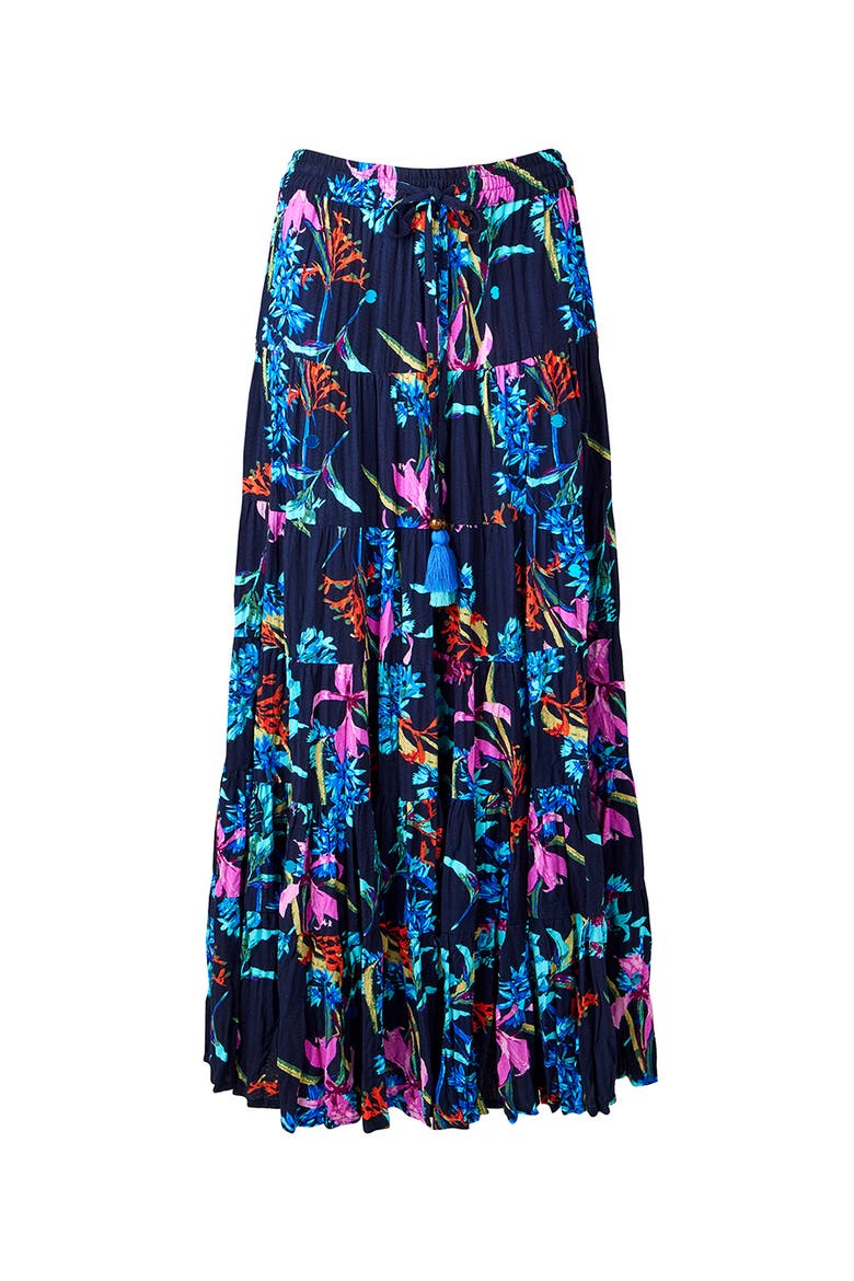 Boho Tiered Maxi Skirt, Alternate, color, FLORAL TROPICAL