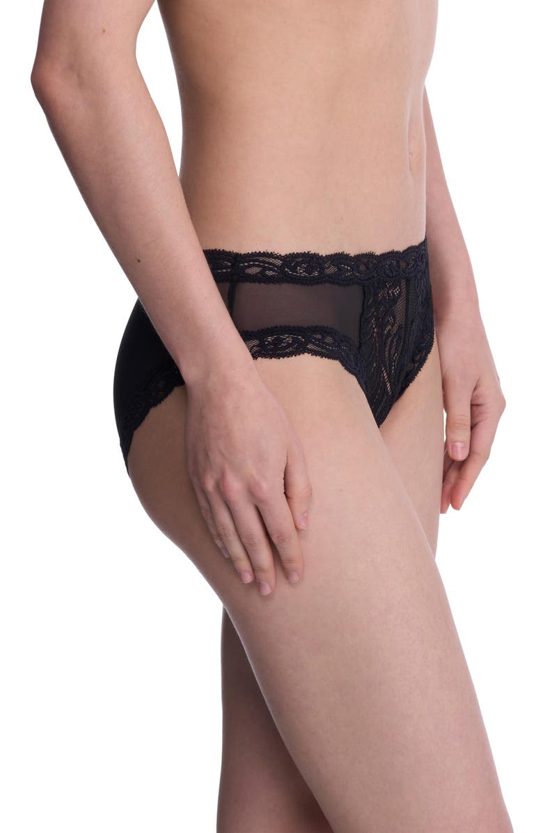 Natori Feathers Lace Hipster, Alternate, color, Black