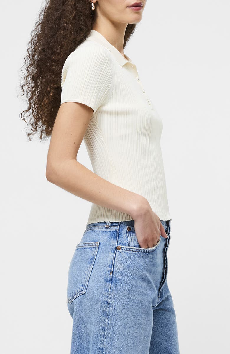French Connection Crinkle Knit Slim Polo, Alternate, color, Porcelain Cream