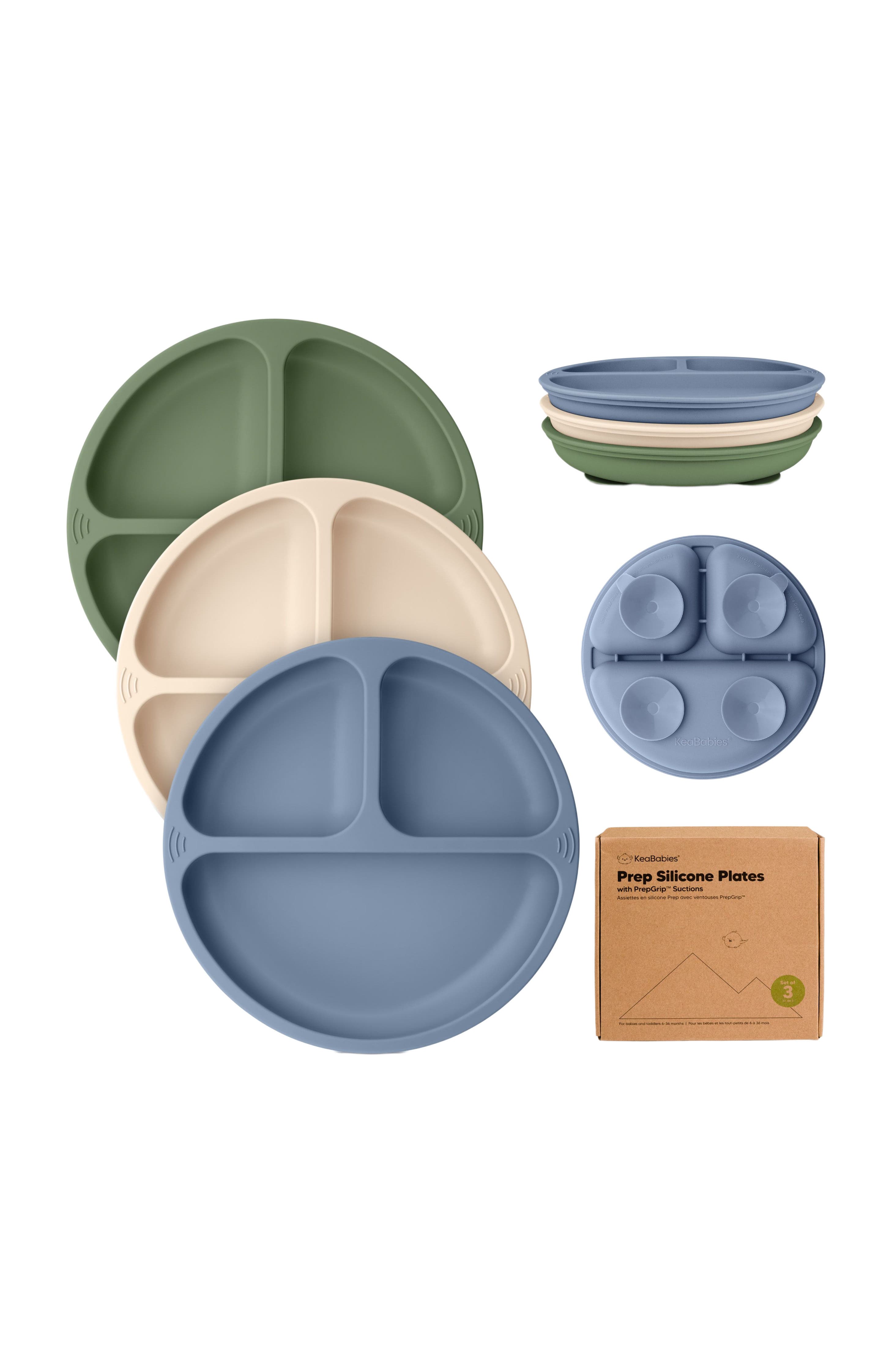 KeaBabies 3-Pack Prep Silicone Suction Plates in Slate 