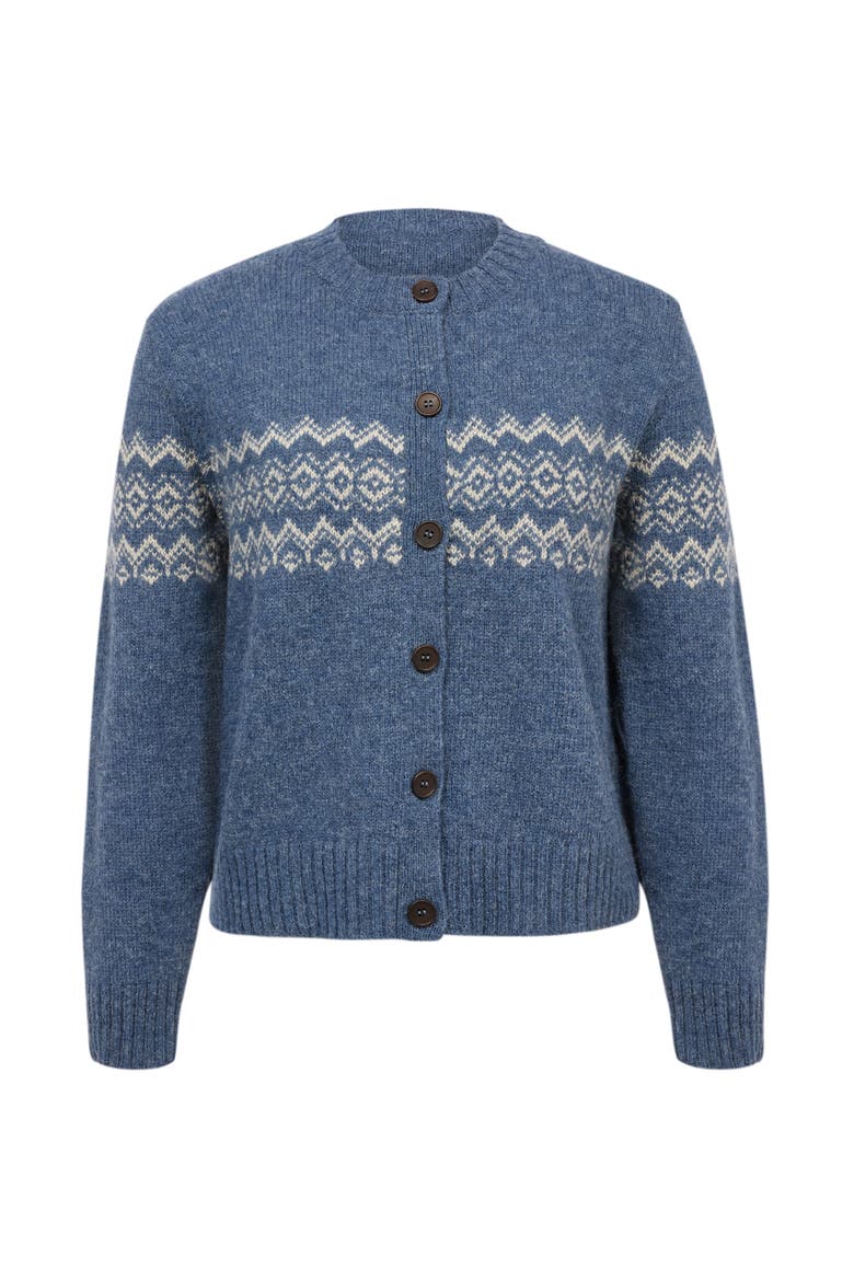 Fair Isle Crew Neck Cardigan, Alternate, color, INDIGO