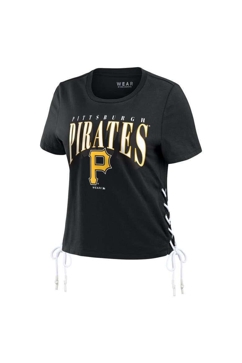 Women's WEAR by Erin Andrews Black Pittsburgh Pirates Side Lace-Up Cropped T-Shirt, Alternate, color, Black