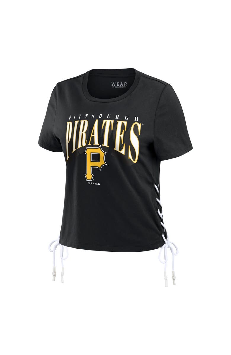 WEAR by Erin Andrews Women's WEAR by Erin Andrews Black Pittsburgh Pirates Side Lace-Up Cropped T-Shirt, Alternate, color, Black