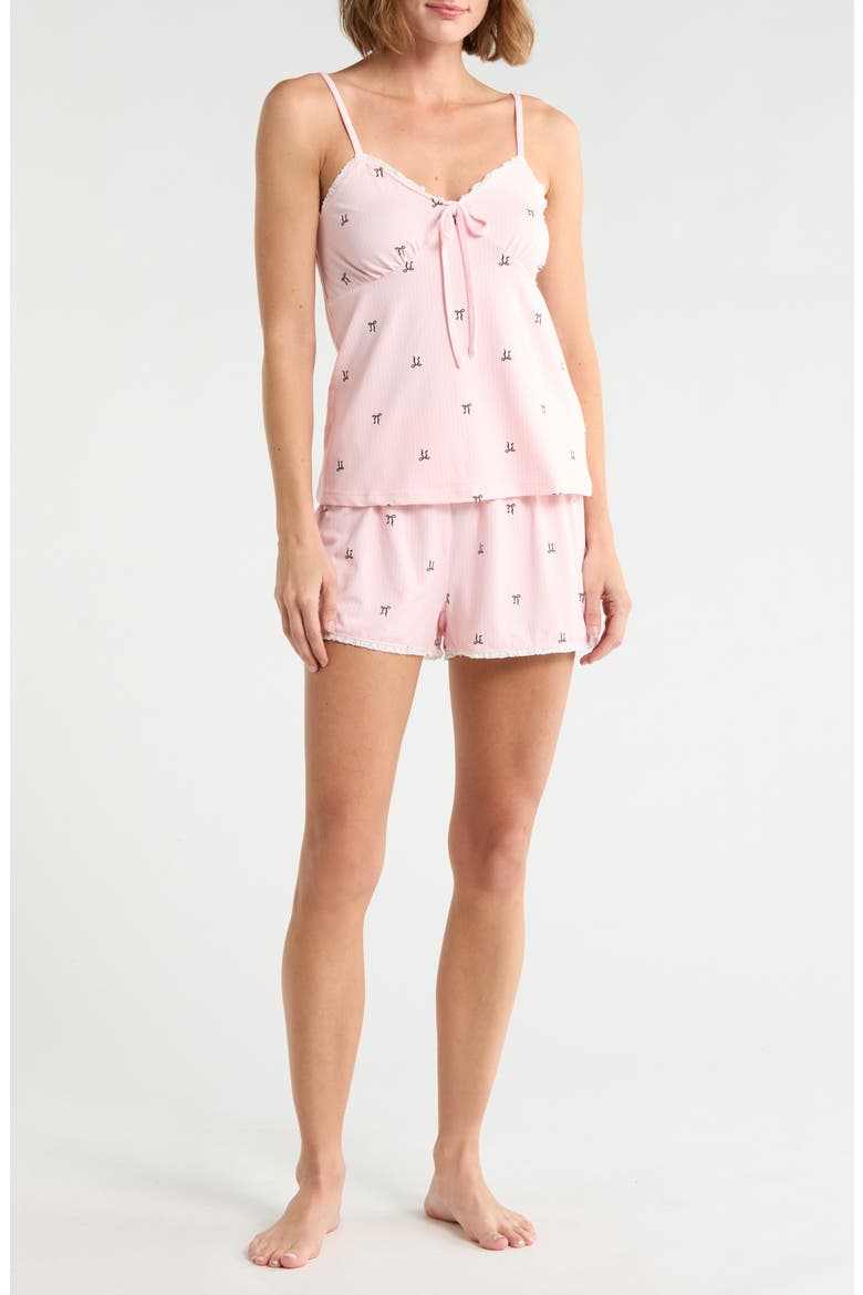 Bow Print Camisole & Shorts Pajama Set, Main, color, ICY PINK
