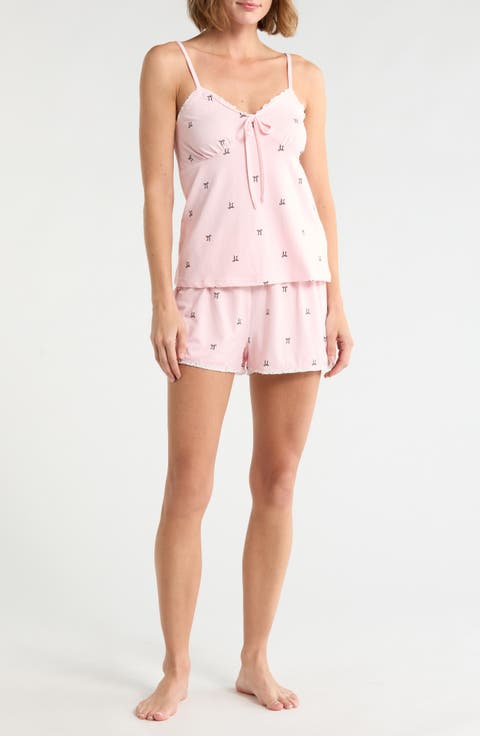 Bow Print Camisole & Shorts Pajama Set