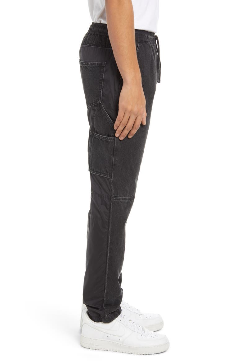 Denim & Nylon Joggers, Alternate, color, BLACK WASHED