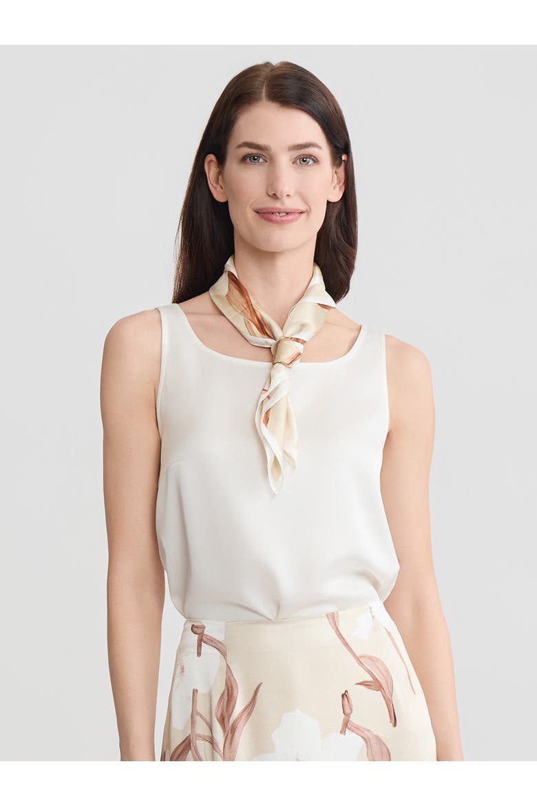 Floral Print Silk Scarf, Alternate, color, Biscotti/Charmeuse/White