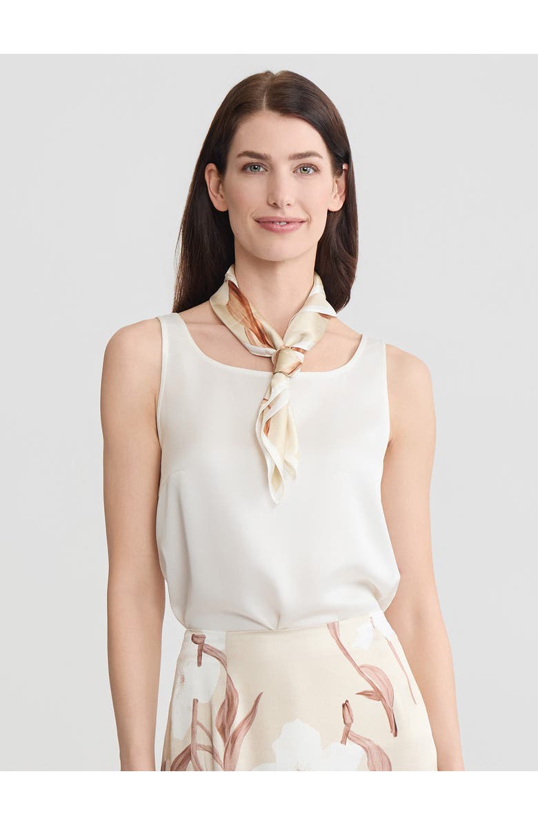 Misook Floral Print Silk Scarf, Alternate, color, Biscotti/Charmeuse/White