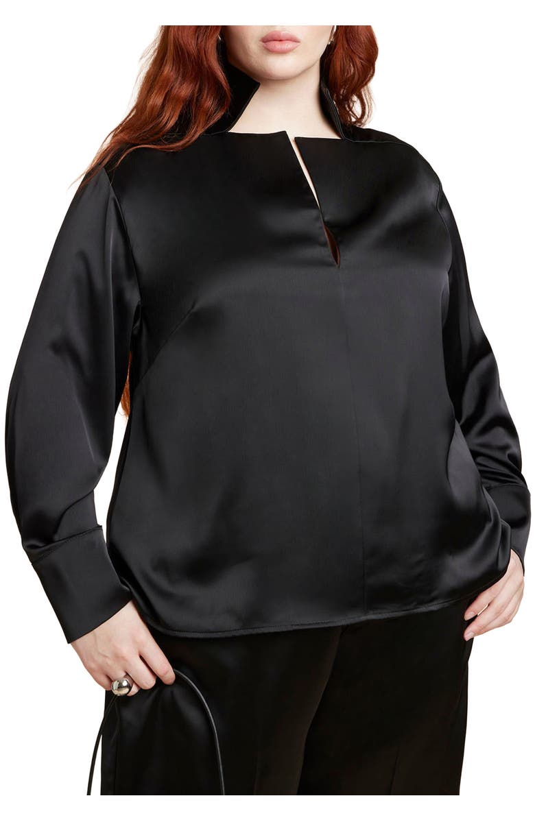 ELOQUII Deconstructed Neckline Blouse, Main, color, Black Onyx