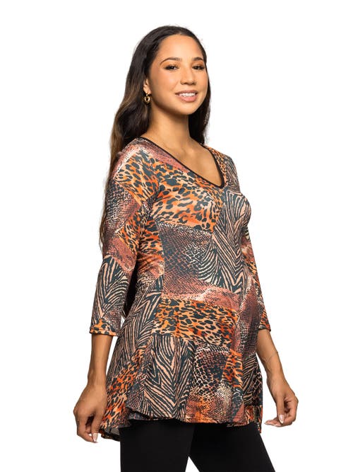 24seven Comfort Apparel Animal Print V-neck Three Quarter Sleeve Tunic Top In Animal Print