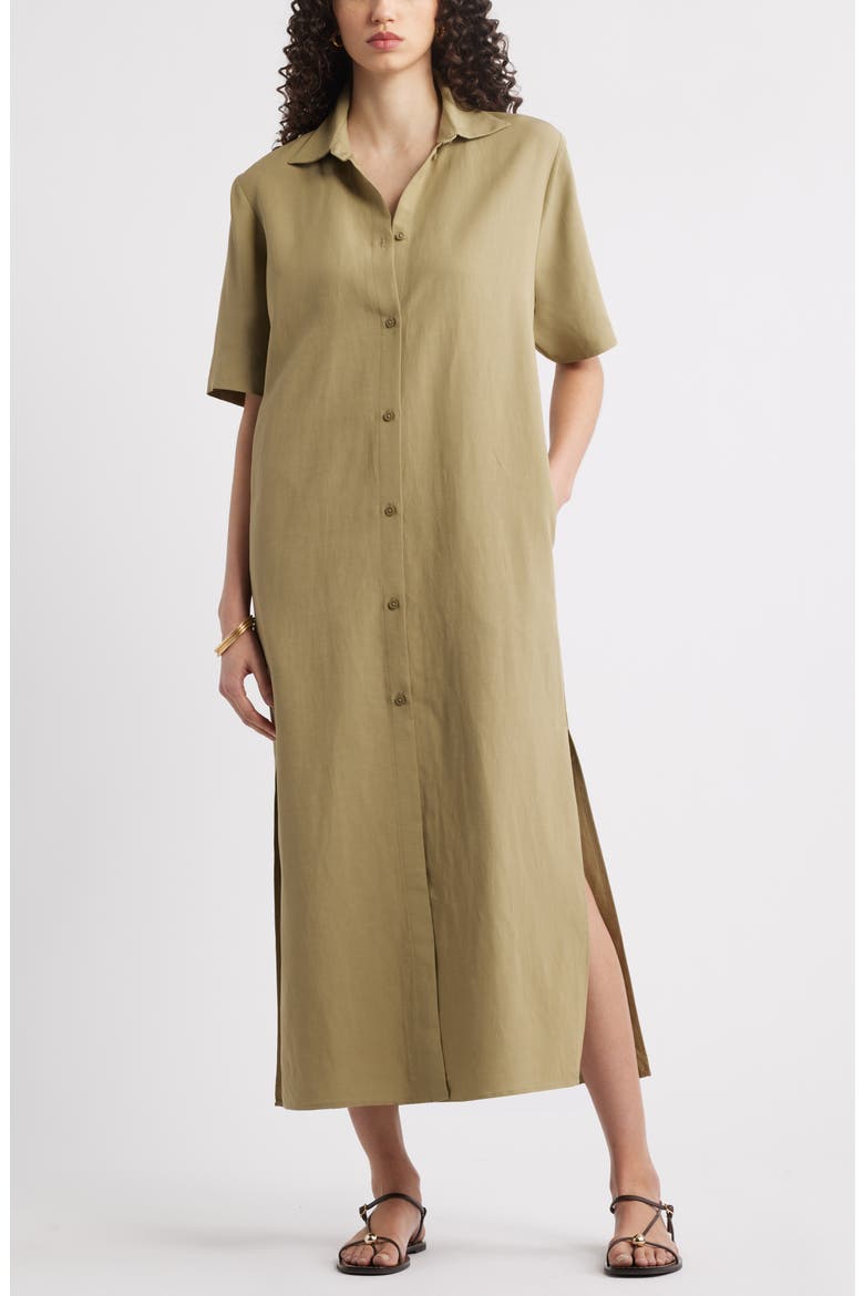 Button Front Shirtdress, Main, color, OLIVE COVERT