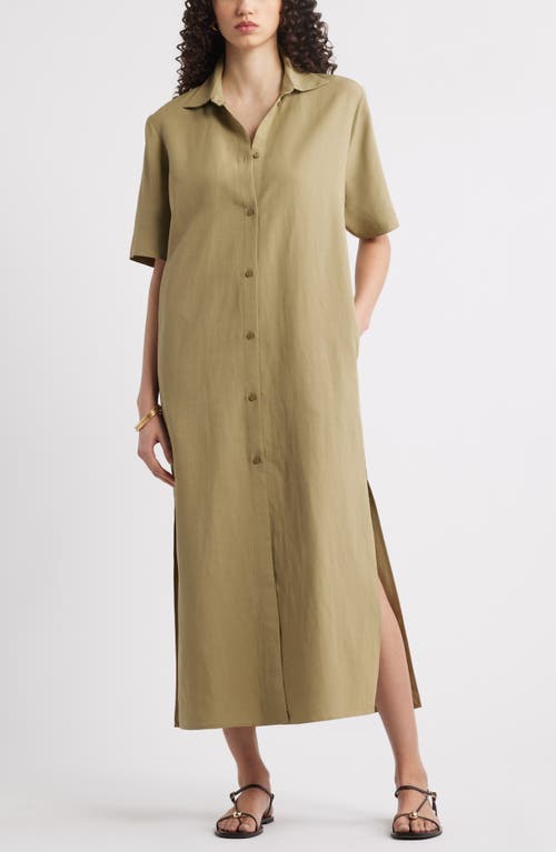 Nordstrom Button Front Shirtdress In Olive Covert