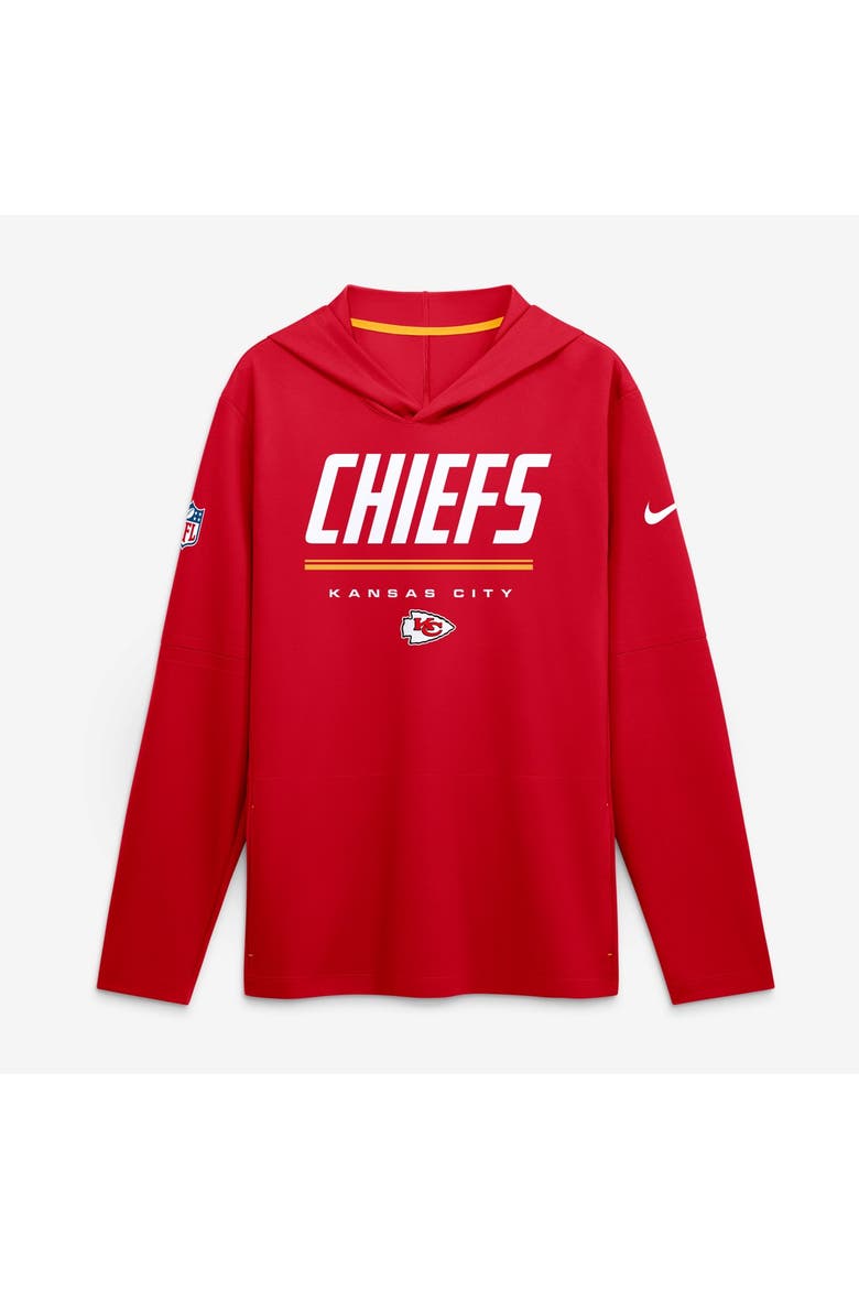 Men's Nike Red Kansas City Chiefs Sideline Game On Lightweight Long Sleeve Hooded Dri-FIT Top, Main, color, Red