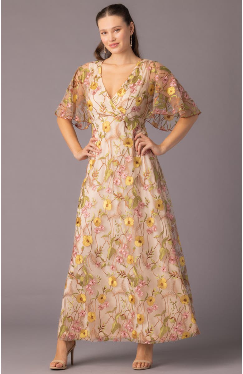 Kiyonna Embroidered Elegance Evening Gown with Sleeves, Alternate, color, Sunkissed Garden