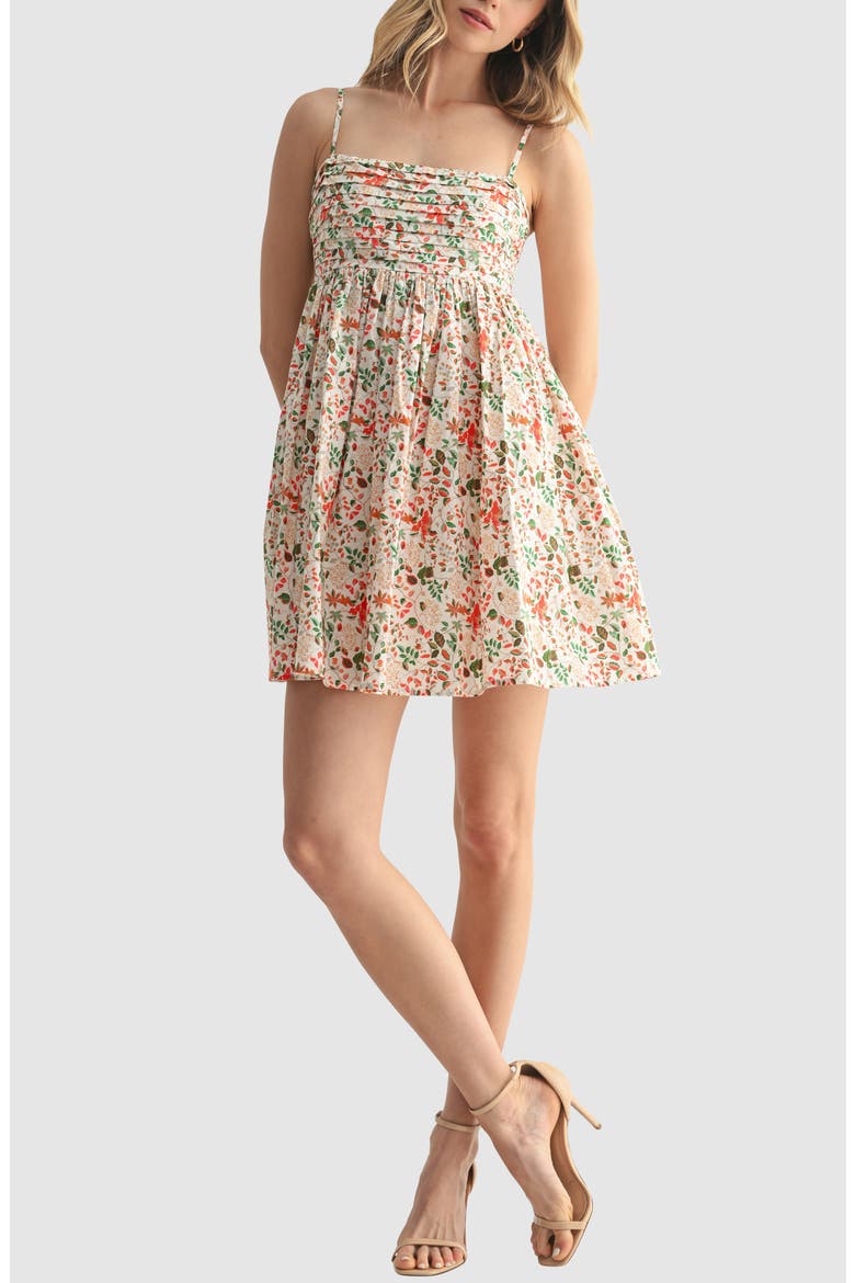 Pleated Cotton Mini Sundress, Main, color, CREAM RED FLORAL
