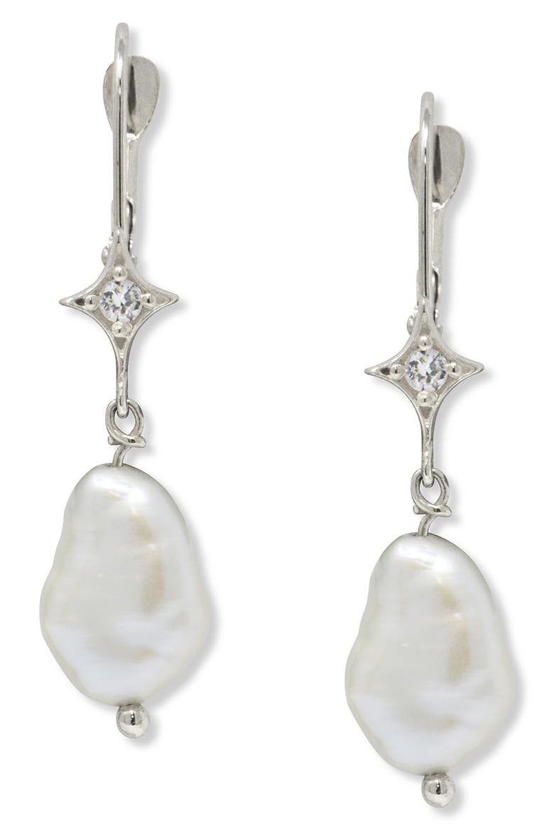 Emilia Gothic Star Cultured Pearl Drop Earrings, Main, color, SILVER