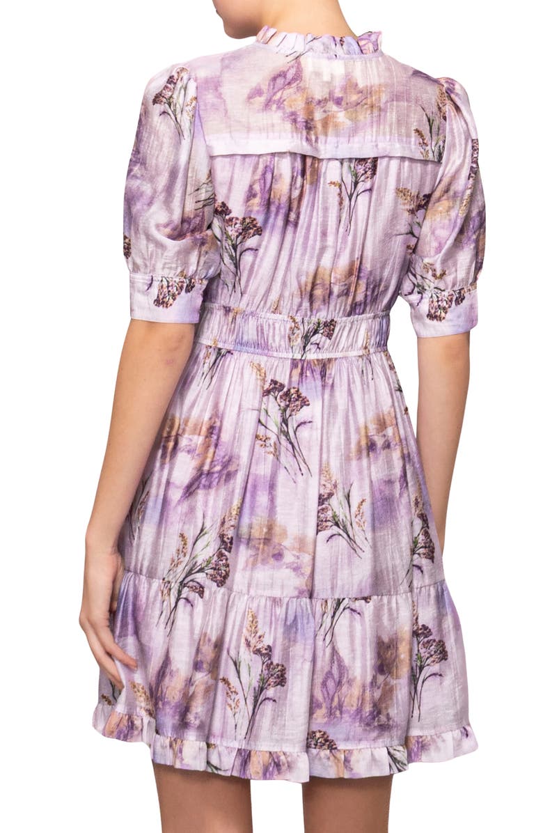 MELLODAY Printed Shirred Dress, Alternate, color, Lilac Multi