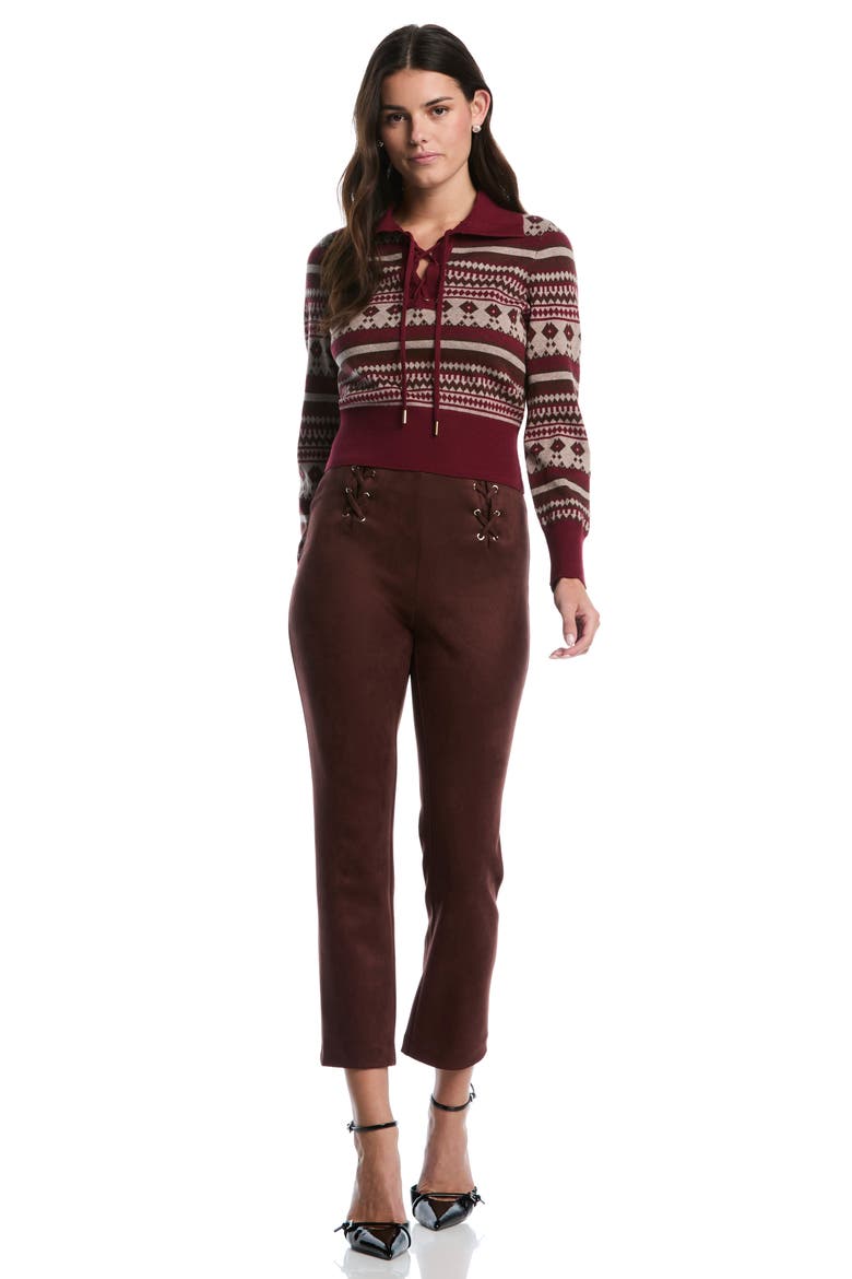 Lace-up Faux Suede Ankle Pants, Alternate, color, BITTER CHOCOLATE