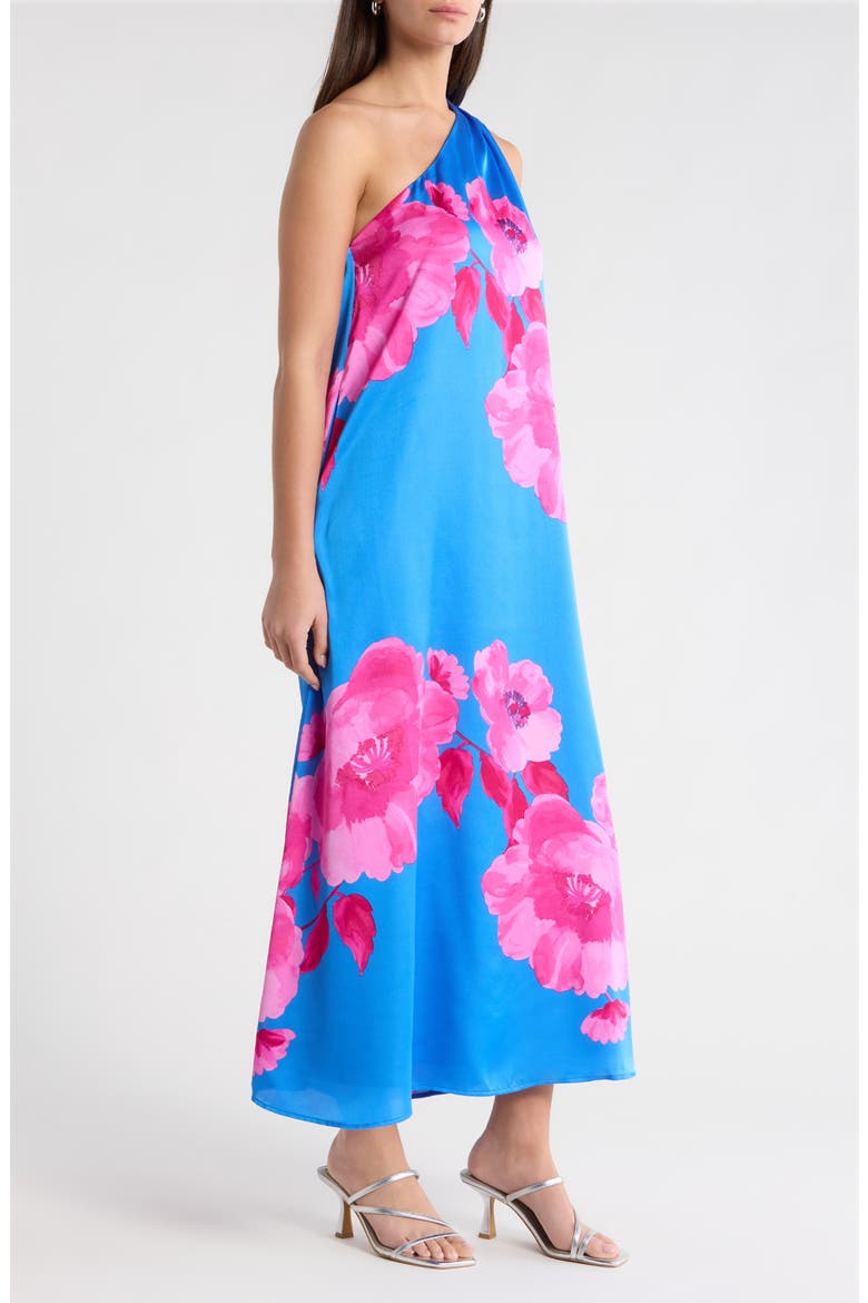 Glena Floral One-Shoulder Maxi Dress, Alternate, color, BLUE-PINK-COMBO