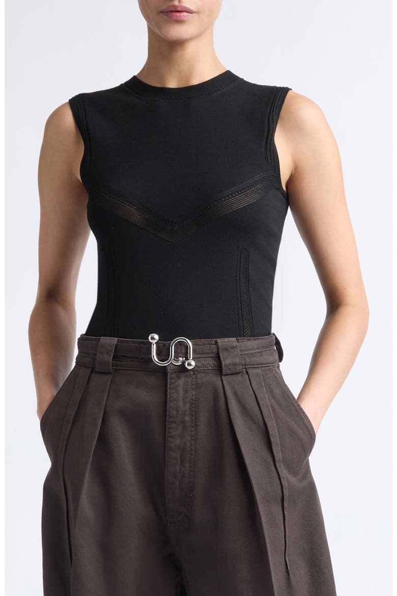 Pavido Mesh Accent Sleeveless Sweater, Main, color, BLACK