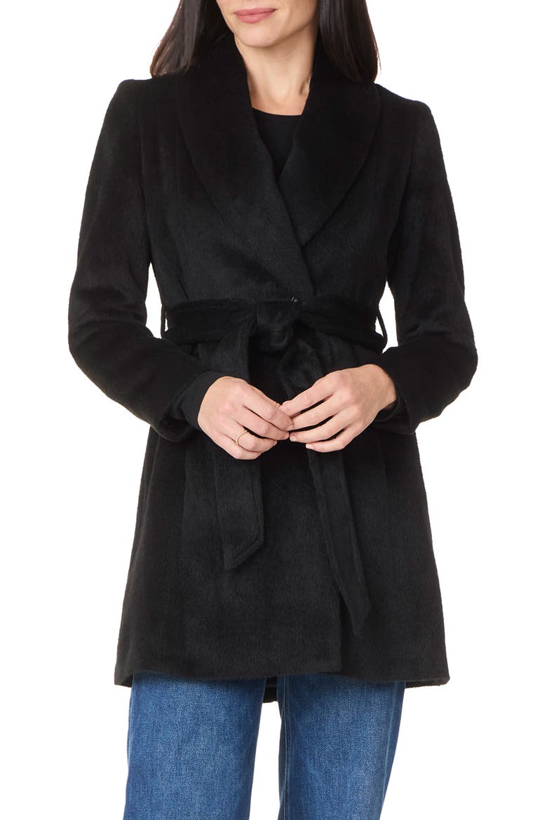 Baby Alpaca and Wool Blend Short Belted Coat, Main, color, BLACK