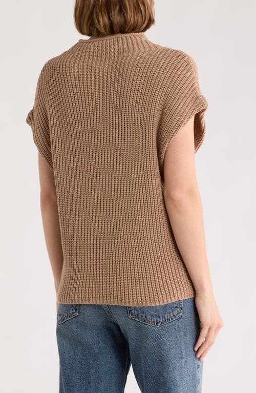 Leith Mock Neck Cap Sleeve Cotton Blend Sweater In Brown