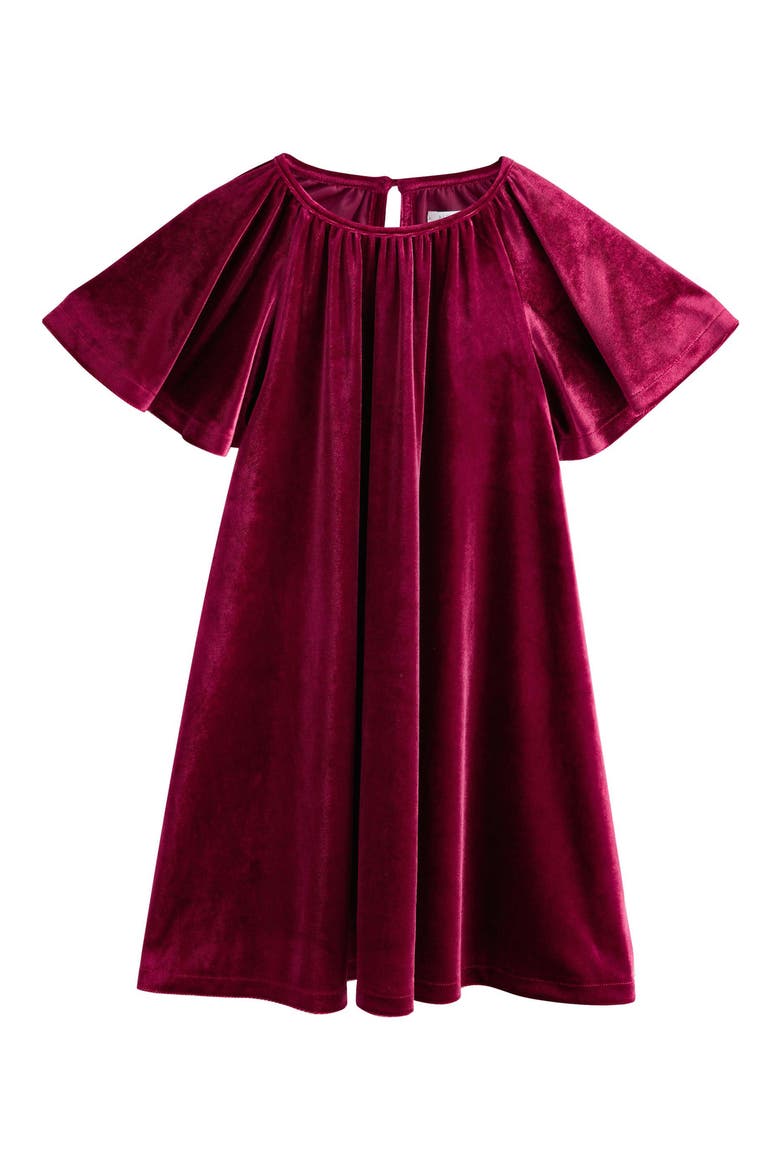 Kids' Flutter Sleeve Velvet Dress, Main, color, RED