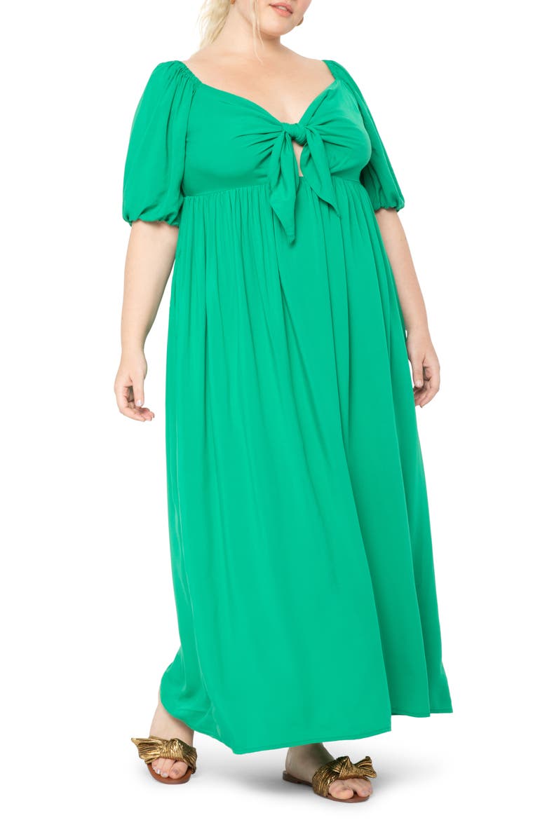 Tie Front Maxi Dress, Main, color, EMERALD