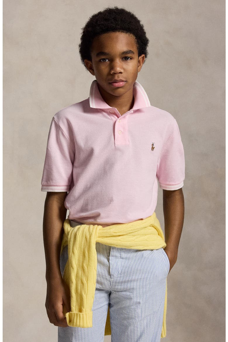 Kids' Tipped Cotton Piqué Polo, Alternate, color, PINK MU