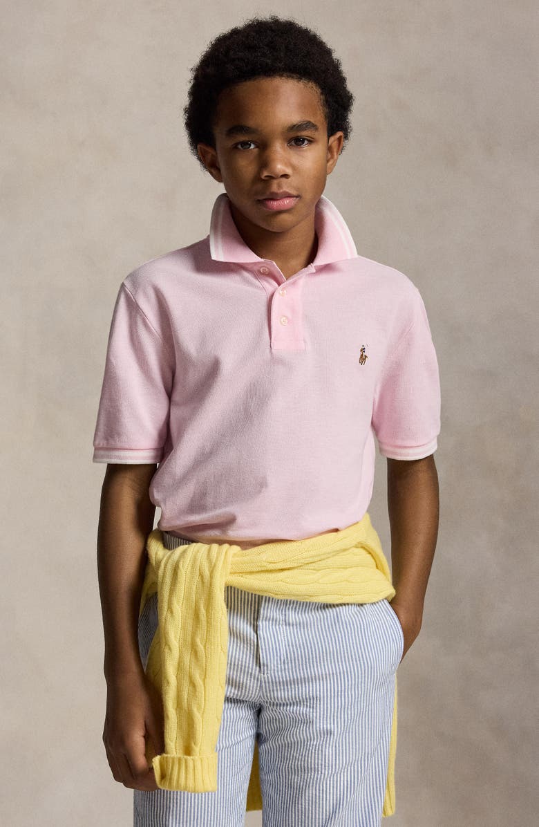 Polo Ralph Lauren Kids' Tipped Cotton Piqué Polo, Alternate, color, Carmel Pink/ White