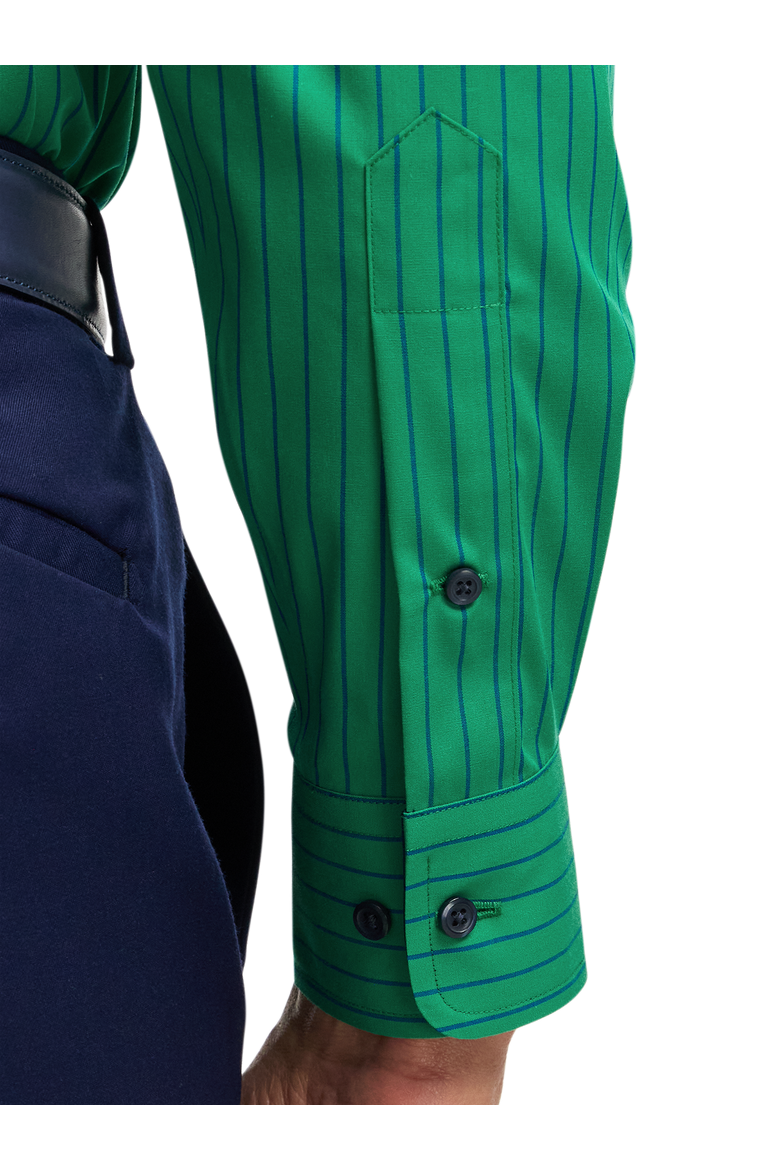 Non-iron Cotton Dress Shirt With Contrast Trim, Alternate, color, Green/Black