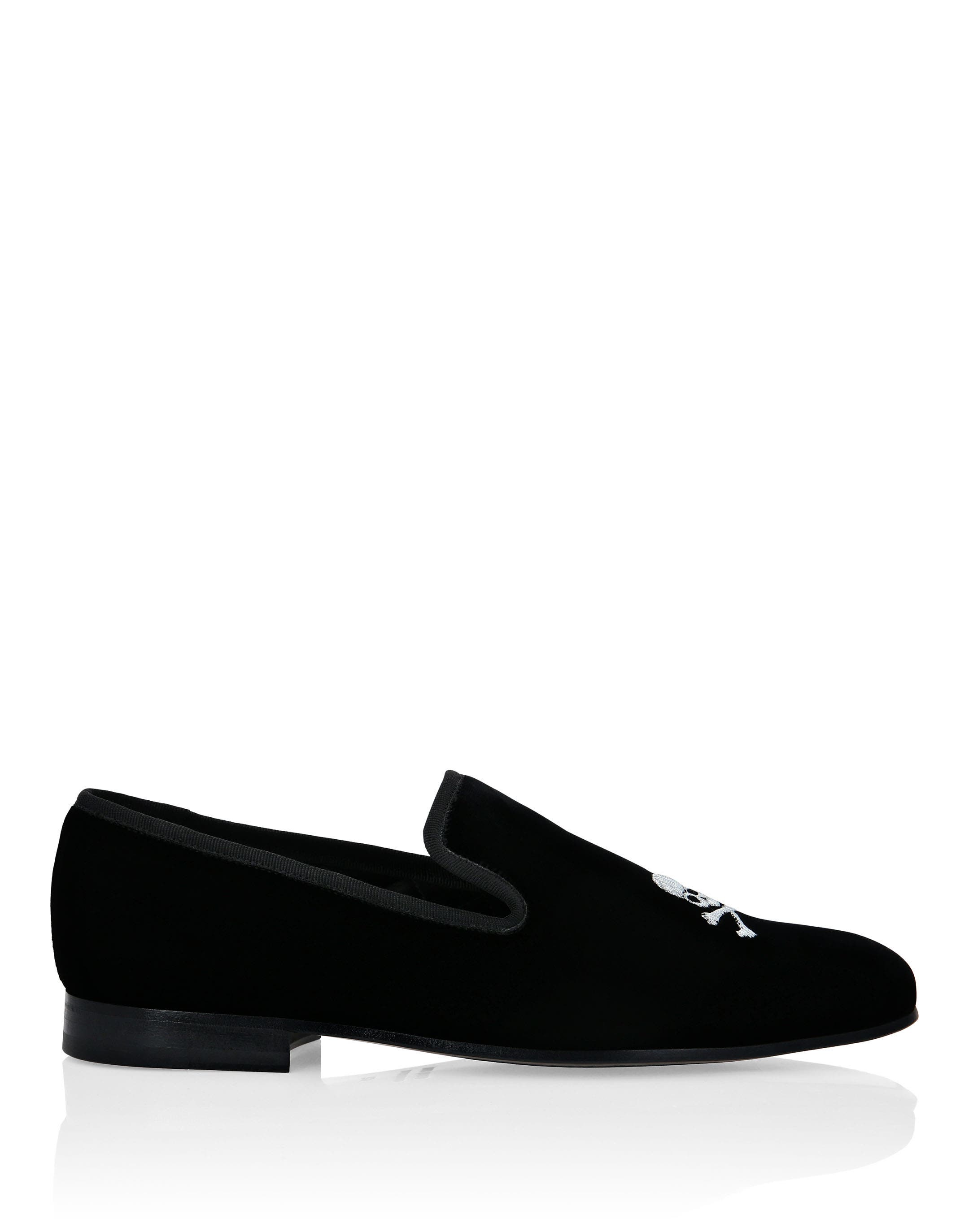 Velvet Loafers Embroidery Skull Men, Alternate, color, black