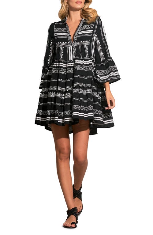 Elan Cotton Cover-Up Babydoll Minidress in Black White