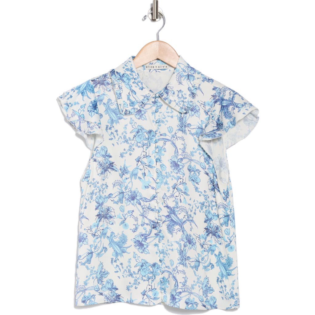 Alice And Olivia Alice + Olivia Martel Floral Flutter Sleeve Button-up Top
