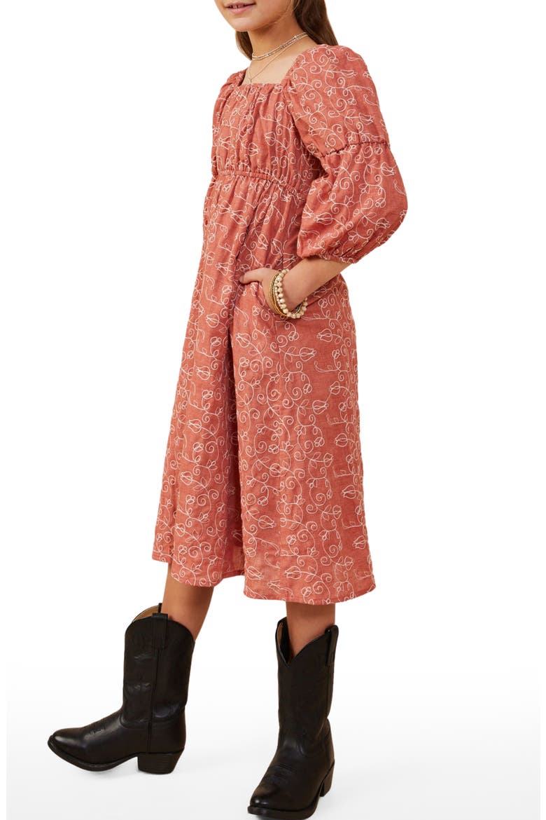 Kids' Botanical Peasant Midi Dress, Alternate, color, RUST