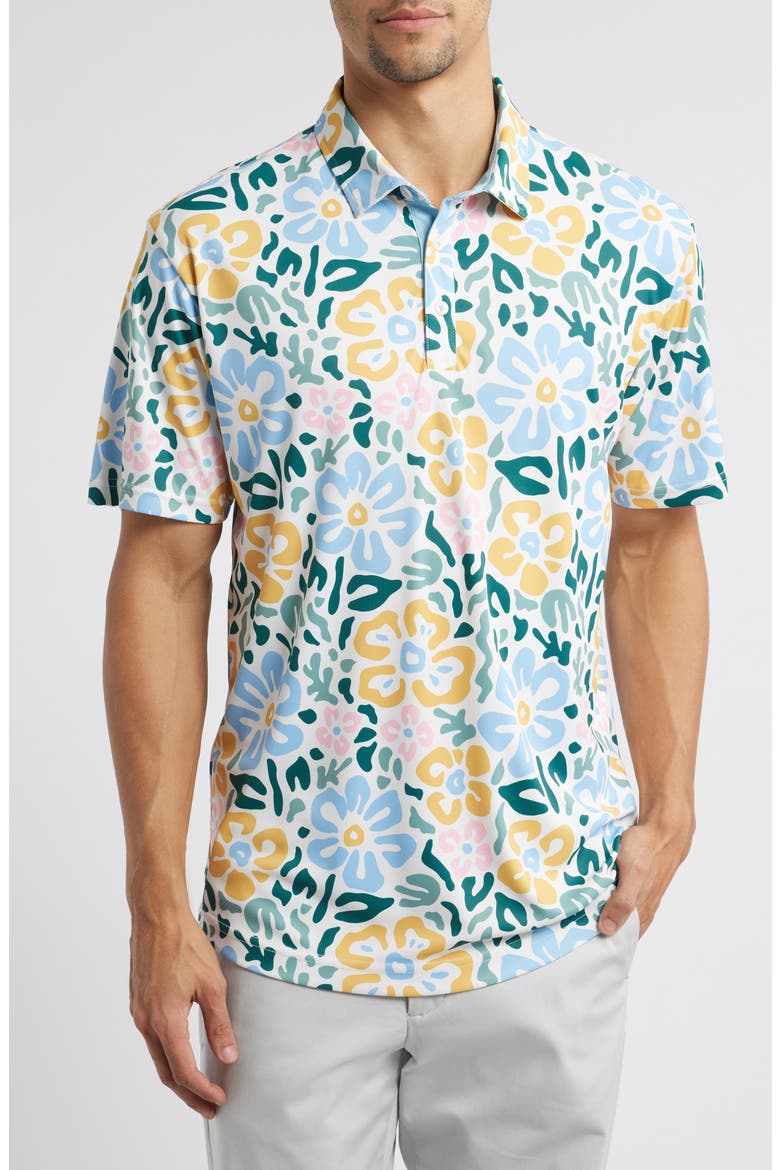 Larue Floral Print Golf Polo, Main, color, SKY
