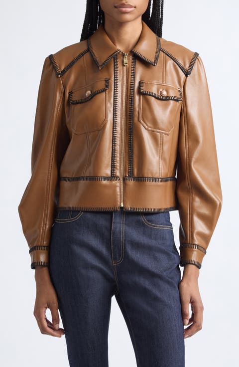 Kimmy Whipstitch Faux Leather Jacket