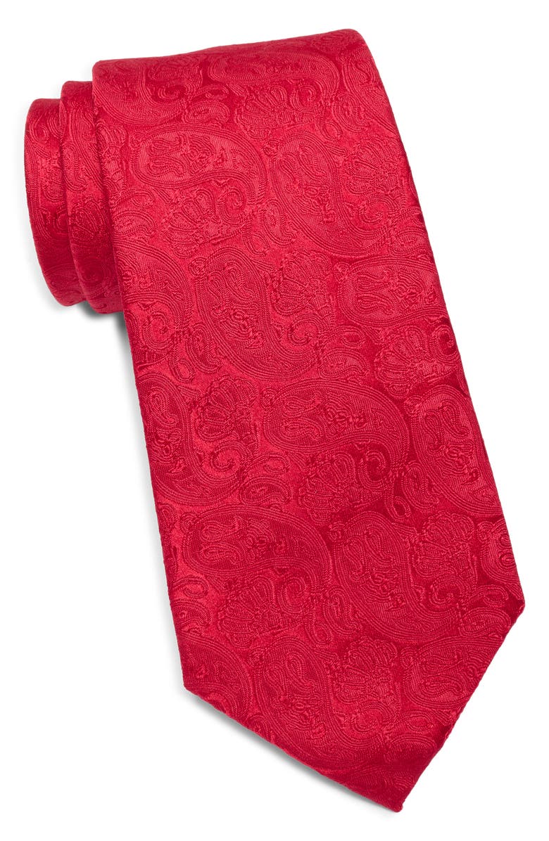 Duchamp Paisley Silk Tie, Main, color, Red