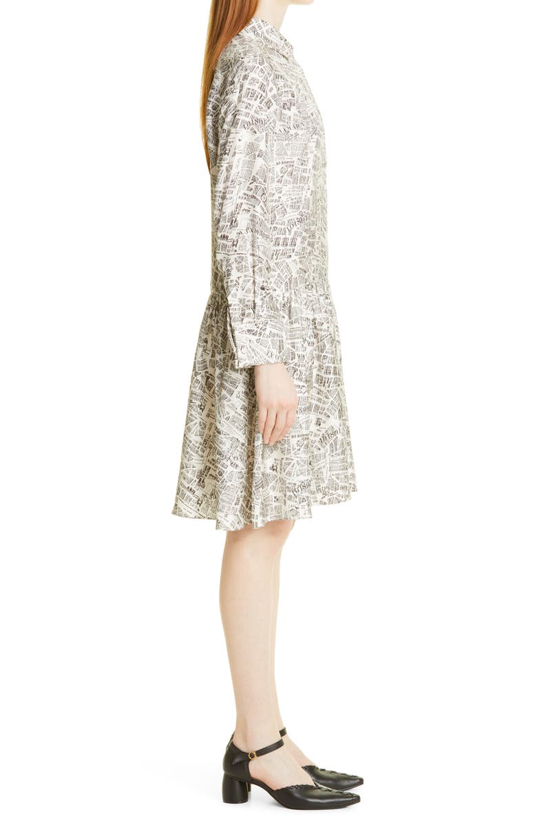 Max Mara Map Print Long Sleeve Silk Shirtdress, Alternate, color,