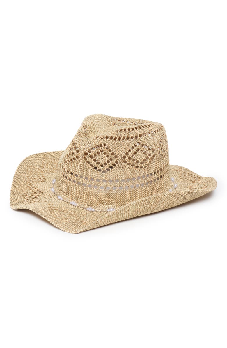 David & Young Faux Pearl Chain Woven Cowboy Hat, Alternate, color, 