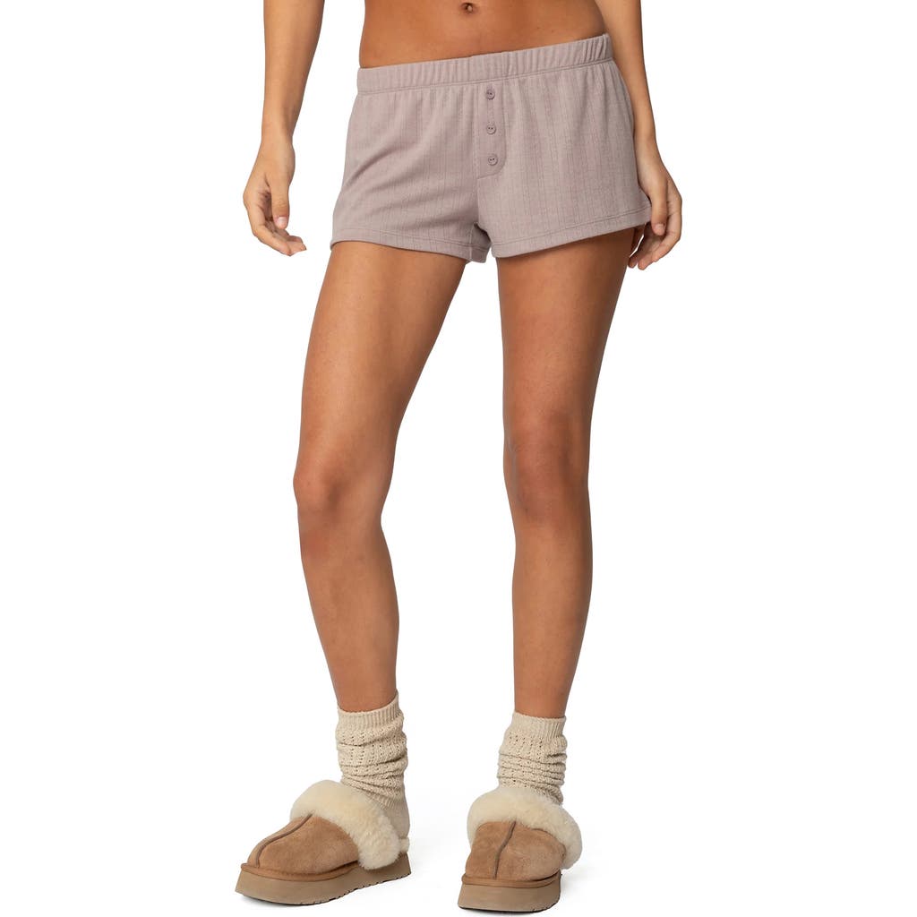 Edikted Keely Pointelle Pull-on Shorts In Brown
