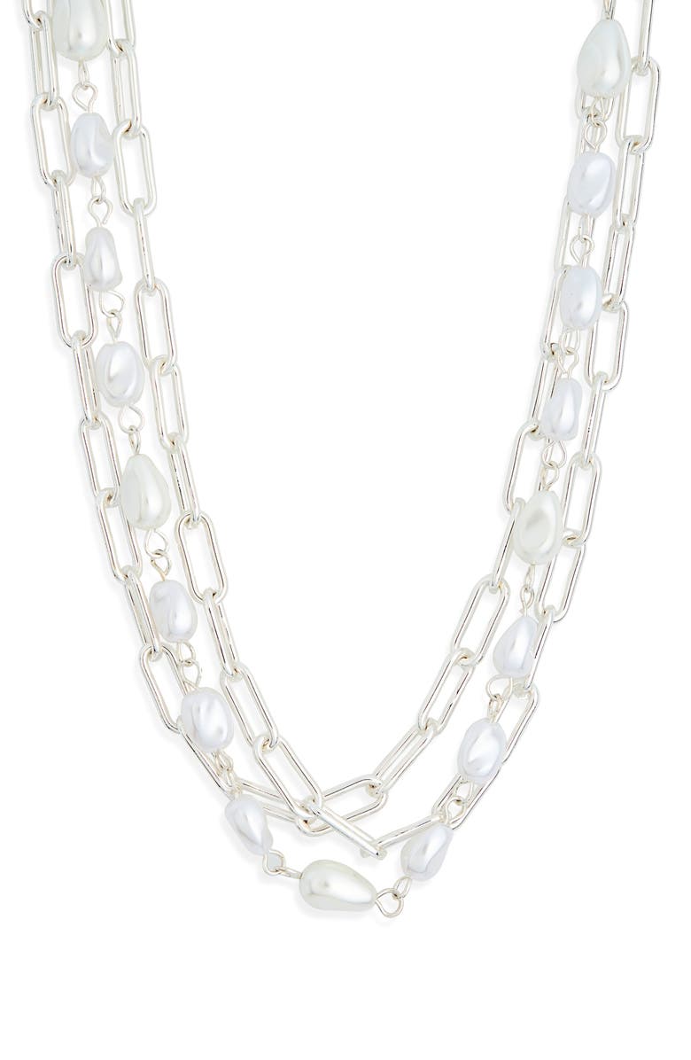 NORDSTROM RACK Multilayered Faux Pearl Chain Necklace, Main, color, Silver