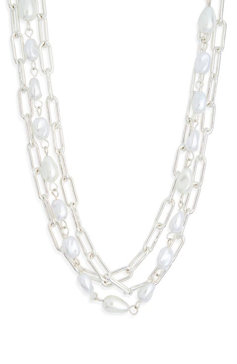 Multilayered Faux Pearl Chain Necklace