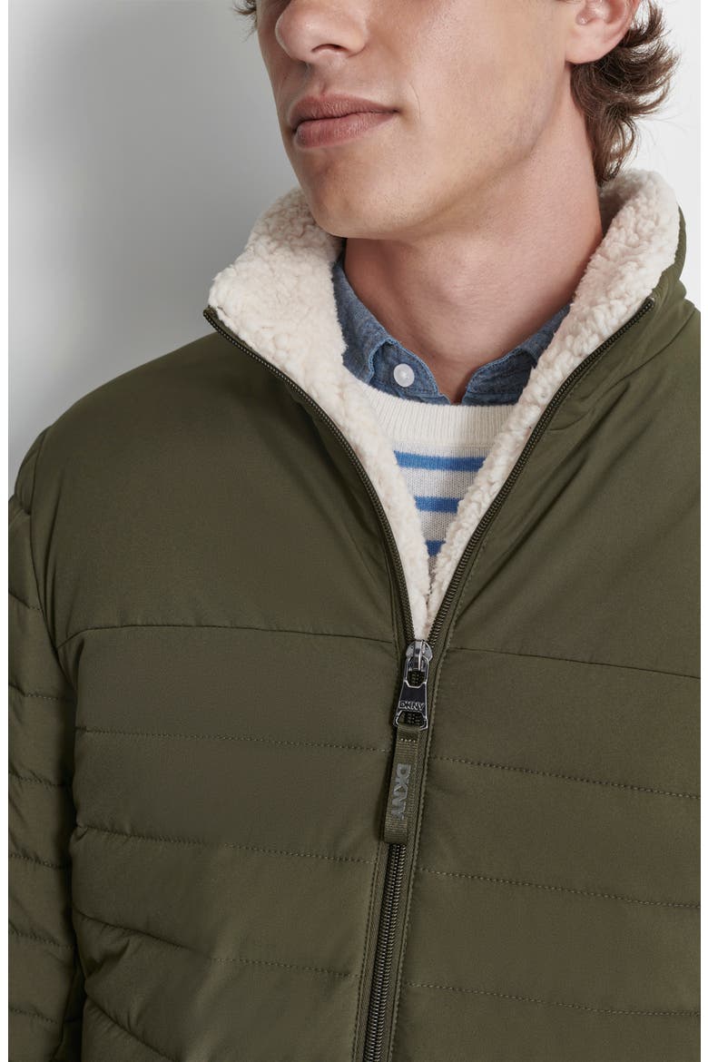 Water Resistant Faux Shearling Lined Quilted Jacket, Alternate, color, OLIVE