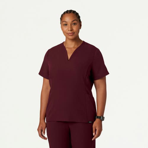 Jaanuu 2-pocket Tailored V-neck Scrub Top In Burgundy