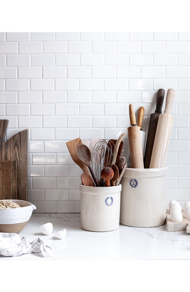 Farmhouse Pottery 2-Quart Laurel Glazed Stoneware Crock, Alternate, color, Beige