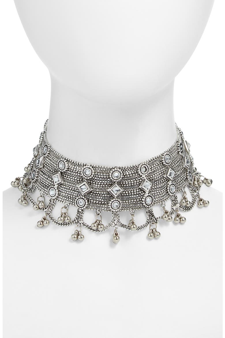 Parvati Goddess Choker Necklace, Main, color, SILVER
